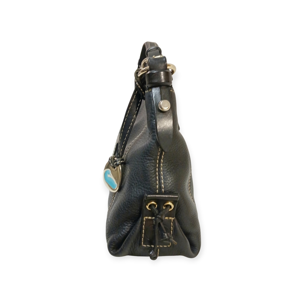 Vintage Dooney & Bourke Mini East/West Slouch Black Pebbled Leather Shoulder Bag - Picture 3 of 9